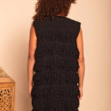 Colete Midi de Tricot com Franjas - Preto - Uhnika