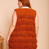 Colete Midi de Tricot com Franjas - Preto - Uhnika
