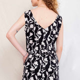 Vestido Curto de Linho Decote V - Floral Preto - Uhnika