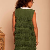 Colete Midi de Tricot com Franjas - Verde - Uhnika