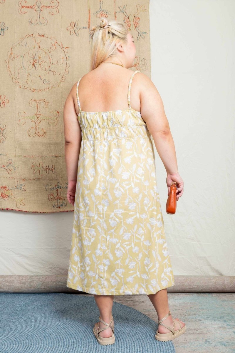 Vestido Midi Feminino Amália - Floral Amarelo - Uhnika