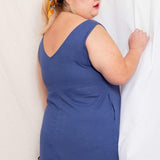 Vestido Curto de Linho Decote V - Azul - Uhnika