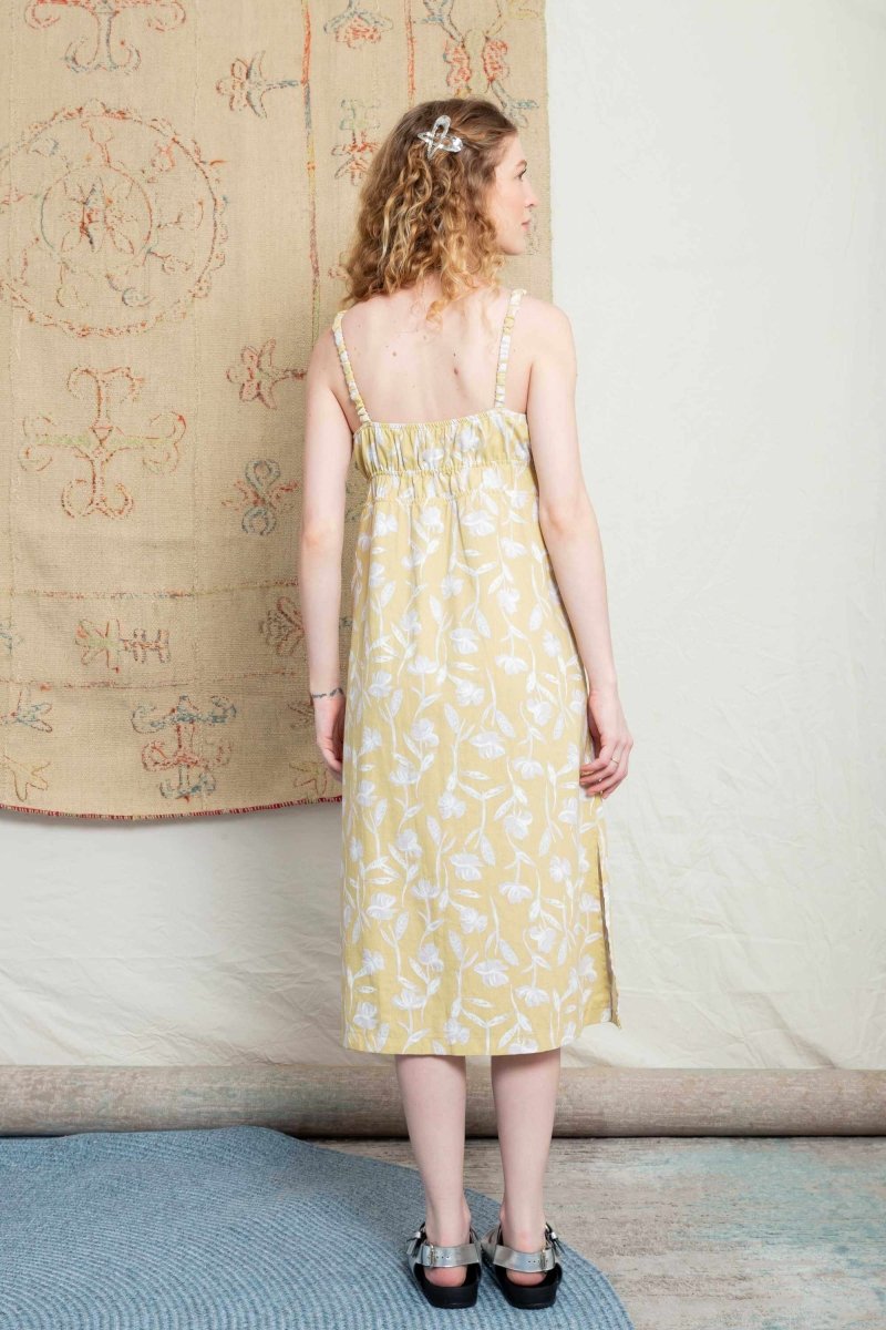 Vestido Midi Feminino Amália - Floral Amarelo - Uhnika