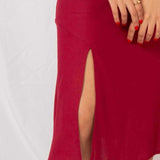 Saia Midi de Linho com Fenda - Bordô - Uhnika