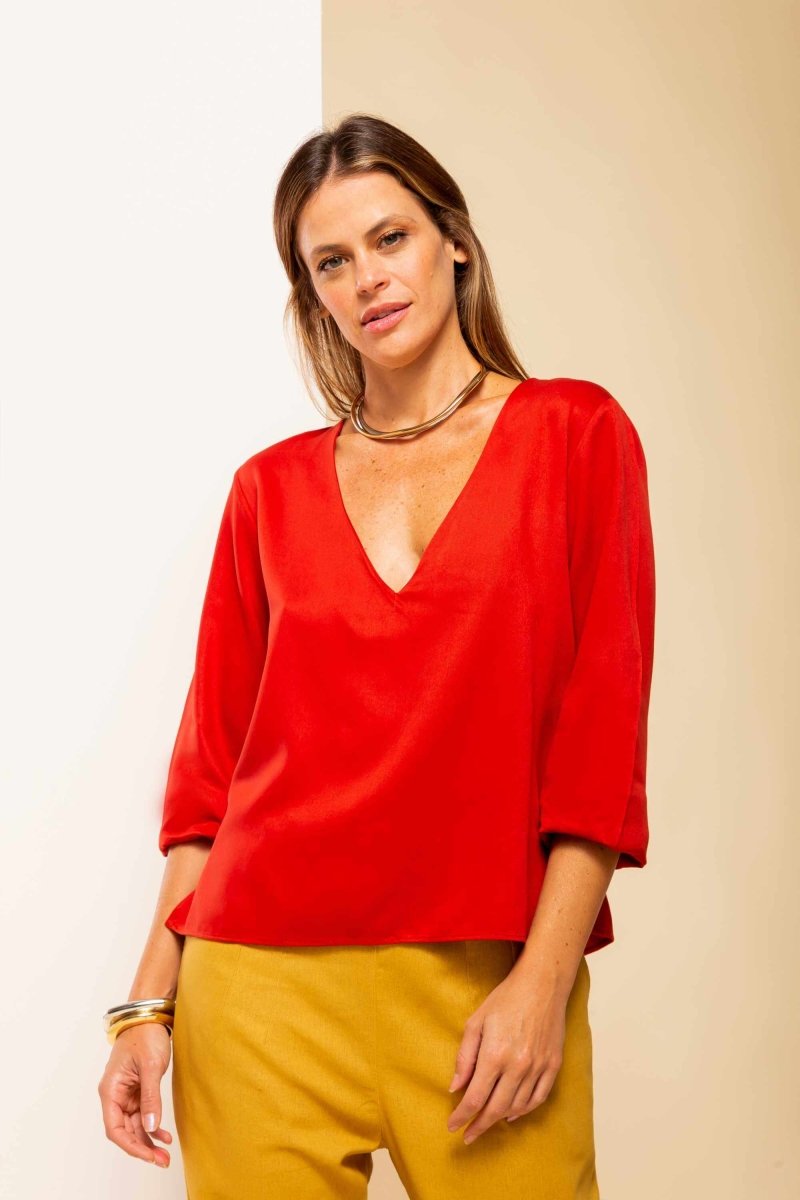 Camisa Gola V Feminina - Terracota - Uhnika