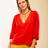 Camisa Gola V Feminina - Terracota - Uhnika
