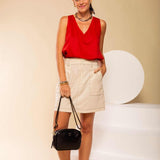 Mini Saia de Linho com Bolso - Areia - Uhnika
