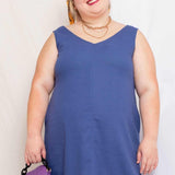 Vestido Curto de Linho Decote V - Azul - Uhnika