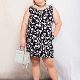 Vestido Curto de Linho Decote V - Floral Preto - Uhnika
