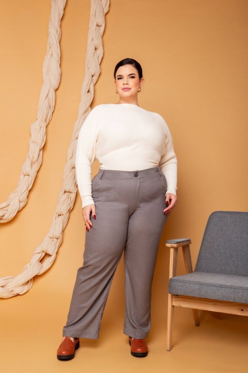 Calça Reta Alfaiataria Feminina - Cinza - Uhnika