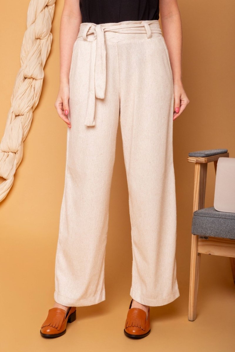 Calça Wide Leg Moletinho com Cinto - Off White - Uhnika