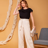 Calça Wide Leg Moletinho com Cinto - Off White - Uhnika