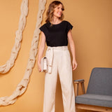 Calça Wide Leg Moletinho com Cinto - Off White - Uhnika