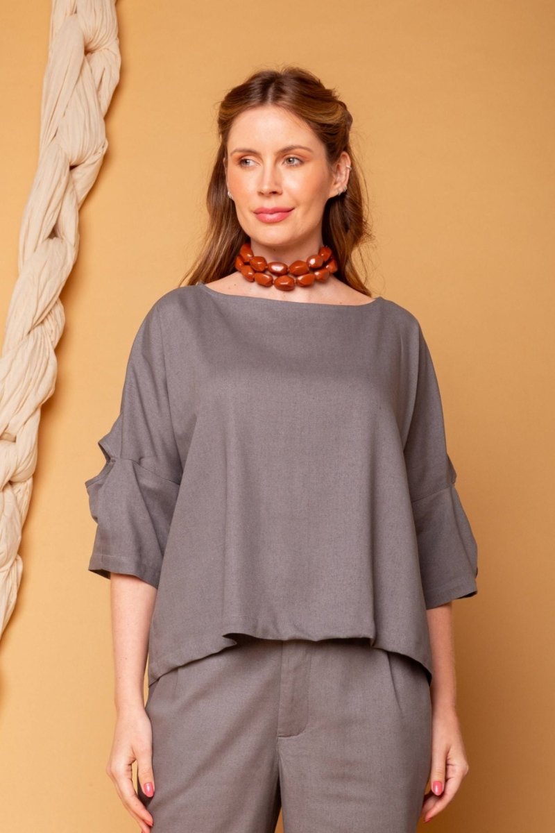 Blusa de Linho Belle - Cinza - Uhnika