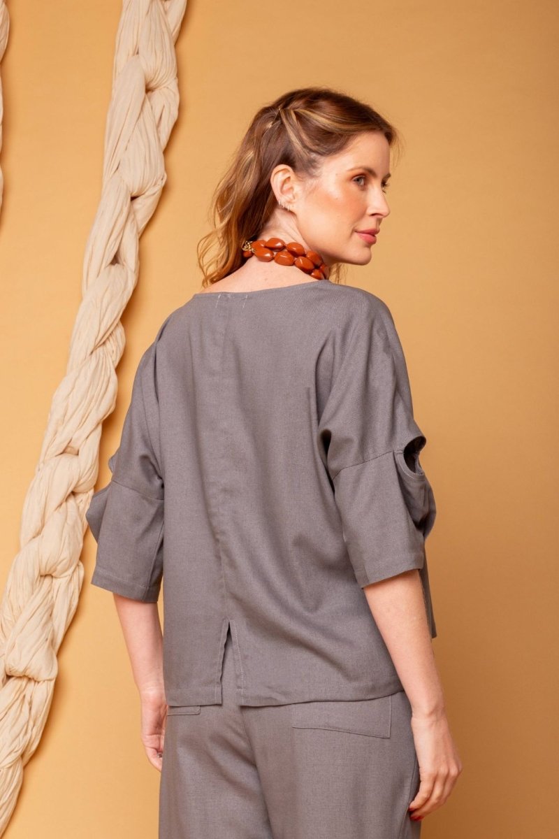 Blusa de Linho Belle - Cinza - Uhnika