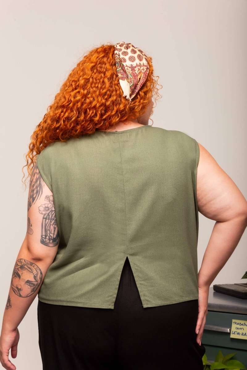 Blusa Feminina de Linho Pétala - Verde - Uhnika