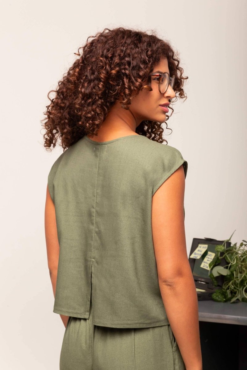 Blusa Feminina de Linho Pétala - Verde - Uhnika