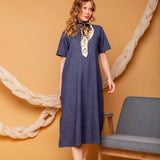 Vestido Midi Manga Curta - Azul - Uhnika