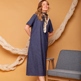 Vestido Midi Manga Curta - Azul - Uhnika