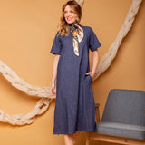 Vestido Midi Manga Curta - Azul - Uhnika