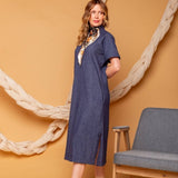 Vestido Midi Manga Curta - Azul - Uhnika