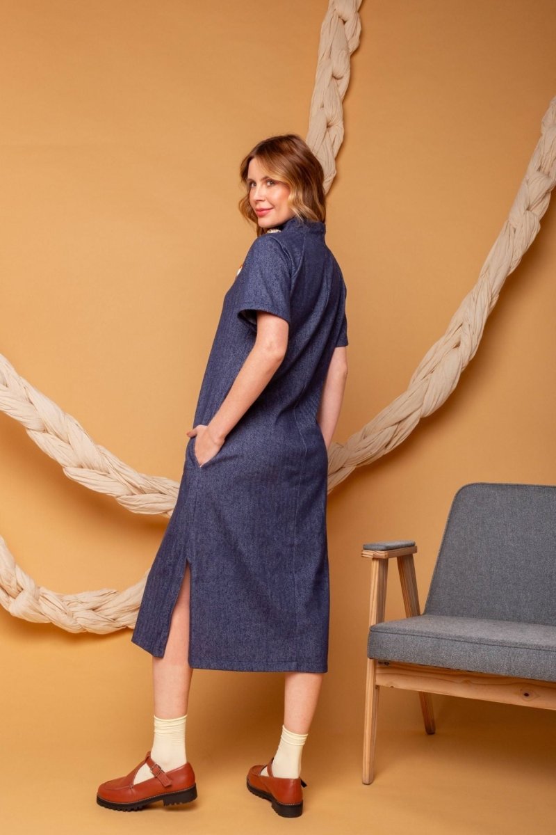 Vestido Midi Manga Curta - Azul - Uhnika