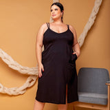 Vestido Midi de Algodão com Fenda - Preto - Uhnika