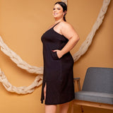 Vestido Midi de Algodão com Fenda - Preto - Uhnika