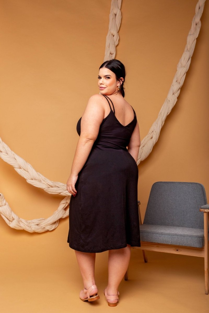 Vestido Midi de Algodão com Fenda - Preto - Uhnika