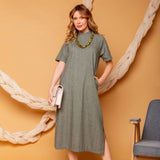 Vestido Midi Manga Curta - Verde - Uhnika
