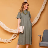 Vestido Midi Manga Curta - Verde - Uhnika