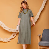Vestido Midi Manga Curta - Verde - Uhnika