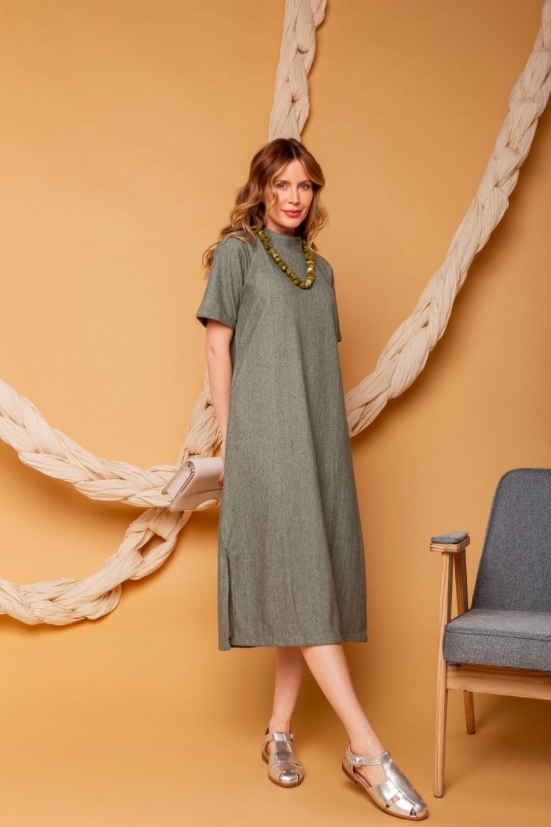 Vestido Midi Manga Curta - Verde - Uhnika