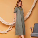 Vestido Midi Manga Curta - Verde - Uhnika