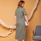 Vestido Midi Manga Curta - Verde - Uhnika