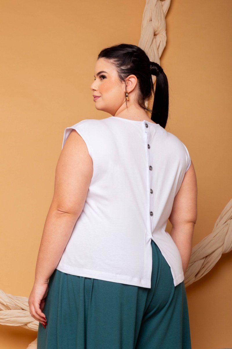 Blusa de Malha com Botões - Branco - Uhnika