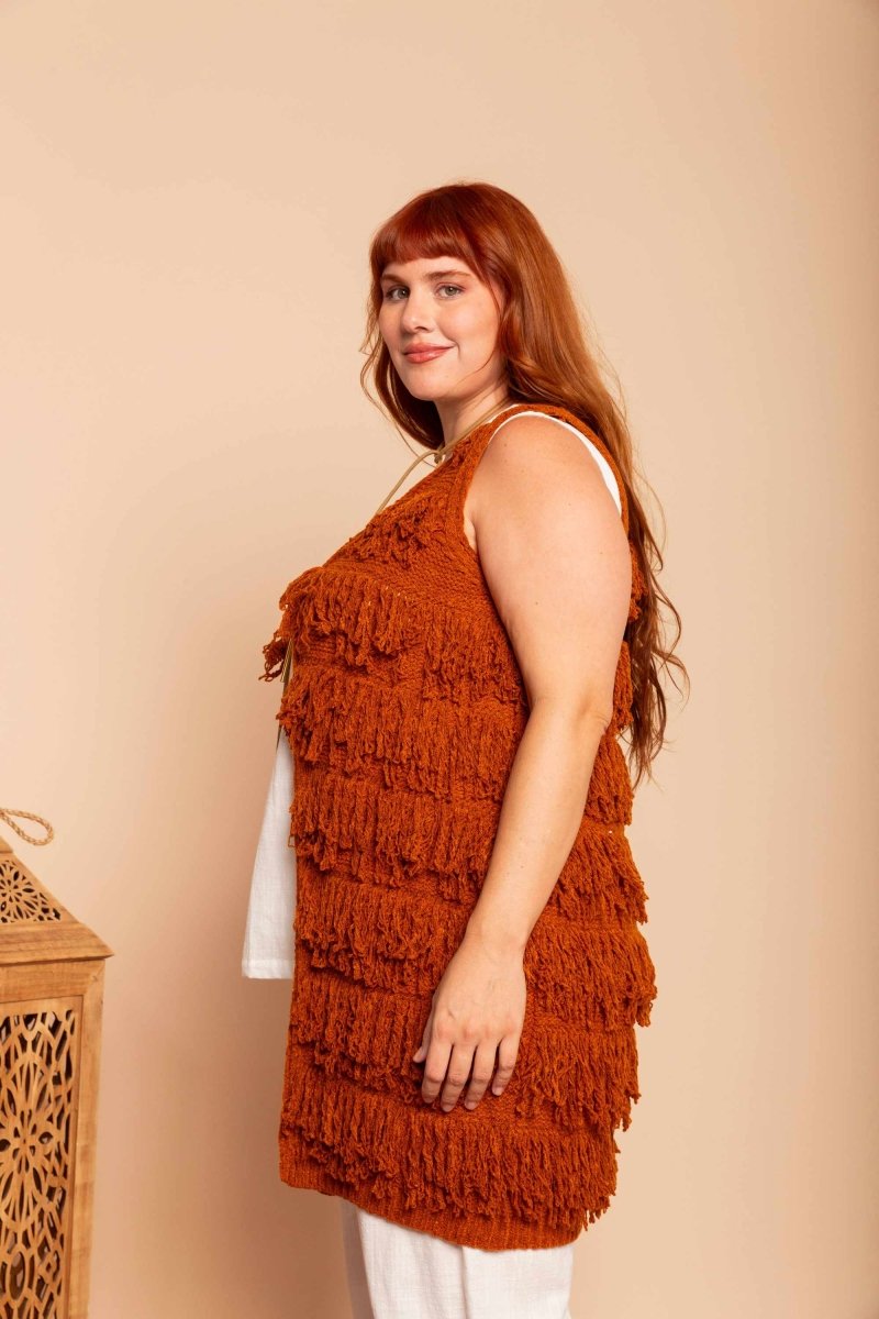 Colete Midi de Tricot com Franjas - Preto - Uhnika