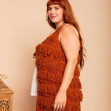 Colete Midi de Tricot com Franjas - Preto - Uhnika