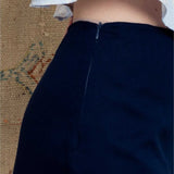 Saia Midi de Linho com Fenda - Azul Marinho - Uhnika