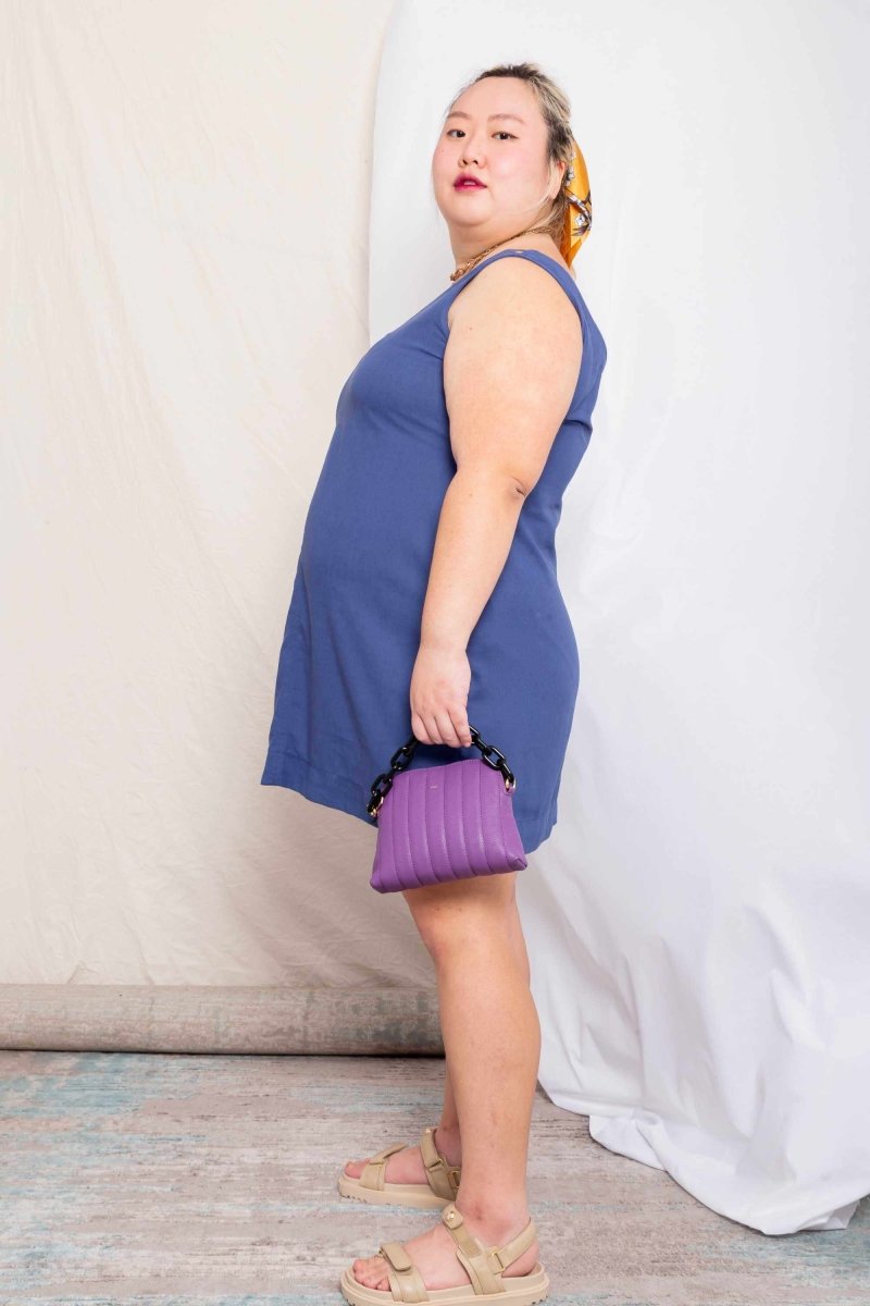 Vestido Curto de Linho Decote V - Azul - Uhnika