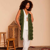 Colete Midi de Tricot com Franjas - Verde - Uhnika