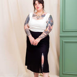 Saia Midi de Linho com Fenda - Preto - Uhnika