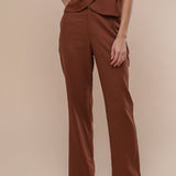 Calça Reta Alfaiataria Feminina - Marrom - Uhnika