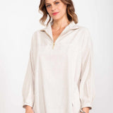 Moletom Oversized Gola Alta com Zíper - Off White - Uhnika