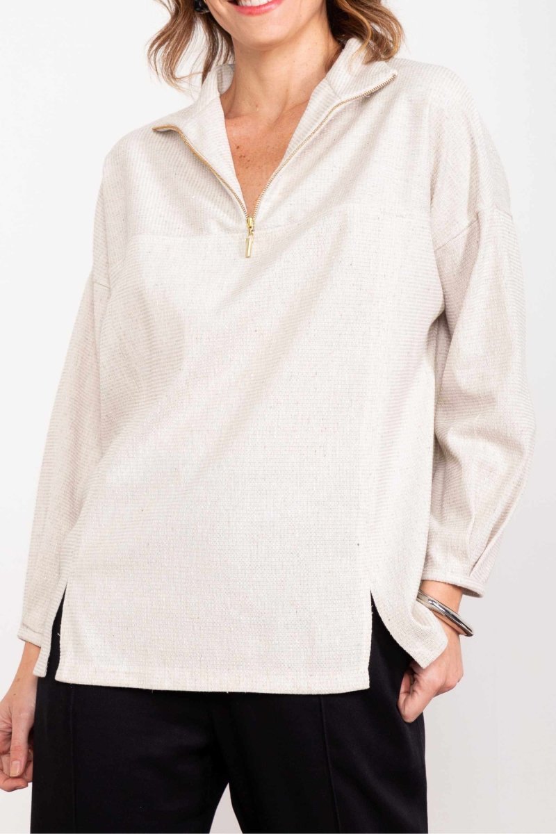Moletom Oversized Gola Alta com Zíper - Off White - Uhnika