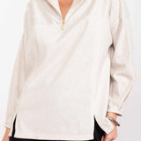 Moletom Oversized Gola Alta com Zíper - Off White - Uhnika