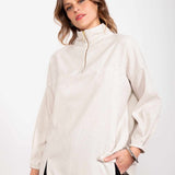 Moletom Oversized Gola Alta com Zíper - Off White - Uhnika