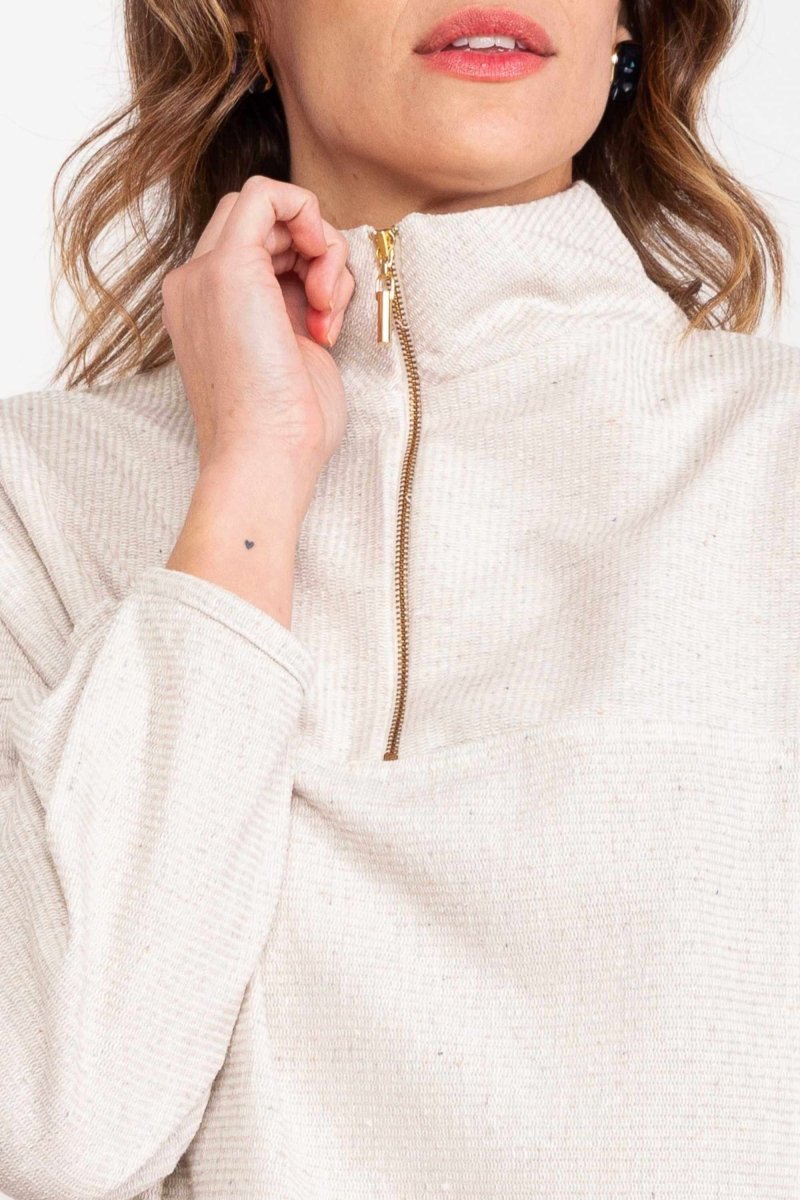 Moletom Oversized Gola Alta com Zíper - Off White - Uhnika