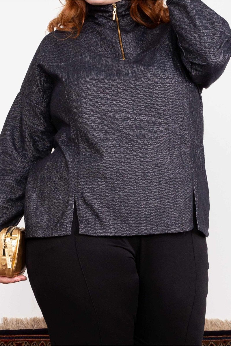 Moletom Oversized Gola Alta com Zíper - Preto - Uhnika
