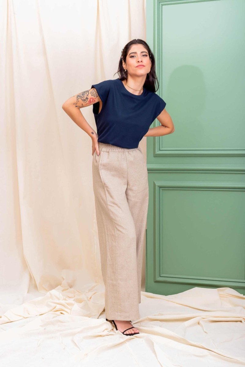 Calça Pantalona de Linho Feminina - Linho Natural - Uhnika